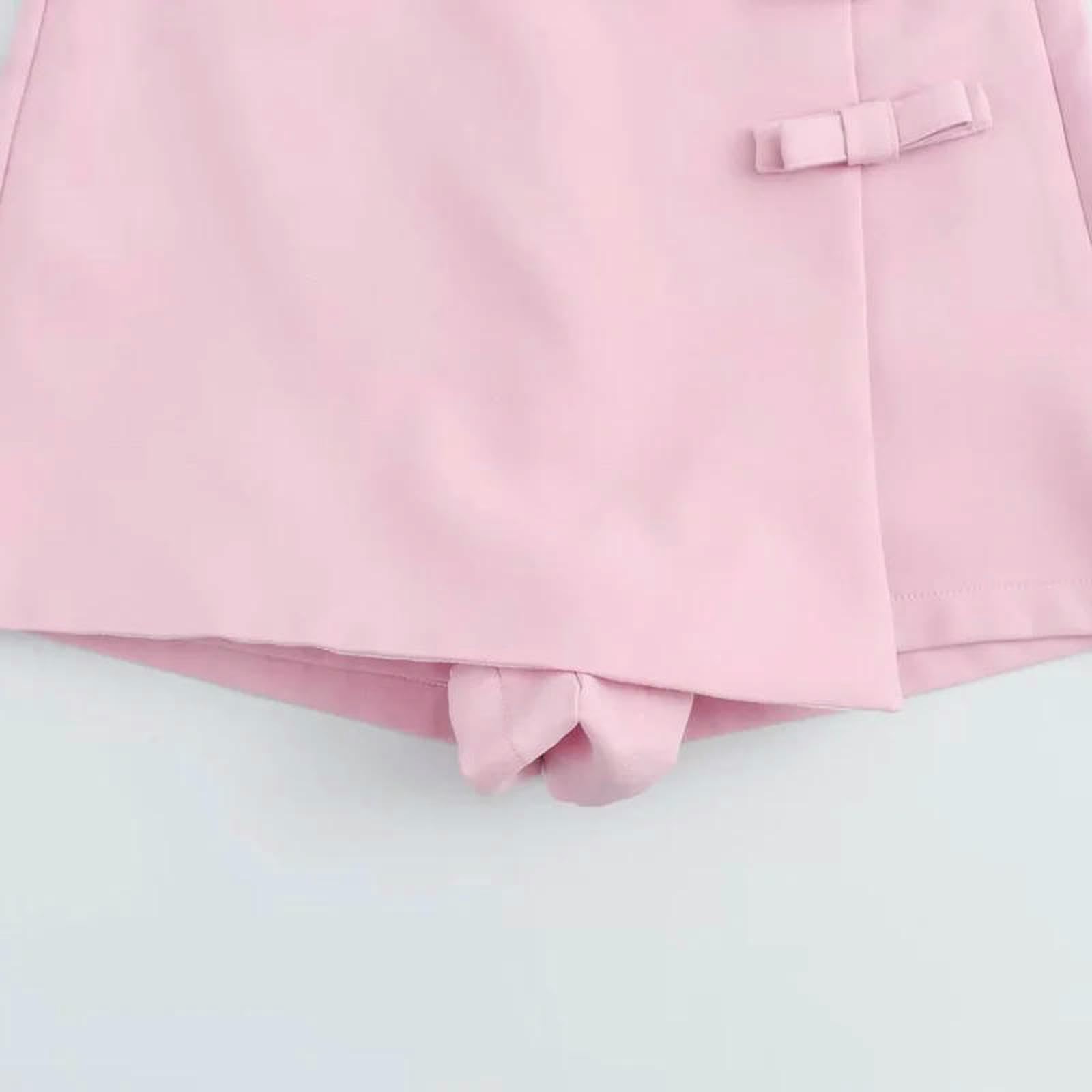 Spódnica damska mini spódniczka biała różowa kokarda sznurowana damska spódnica letnia boczna zamek błyskawiczny na co dzień elegancka odzież damska do biura - biała-M
