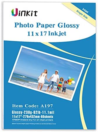 Uinkit Thick Photo Paper Glossy 11x17 60Sheets 62lb Inkjet Heavyweight 230gsm 11 x 17 Gallery show Brochure Pictures Funeral Bulletin Obituary Papers Obituaries Gloss Papers