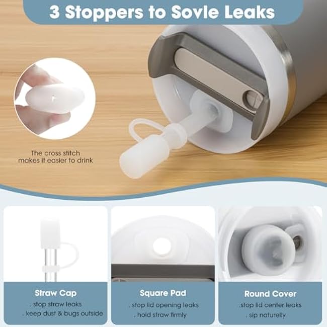 1 Set 14 oz Stanley Cup Spill Stopper compatible 1.0&2.0, Leak Proof Accessory with Straw Cap and Square Pad and Round Cover (Lilac, 1)