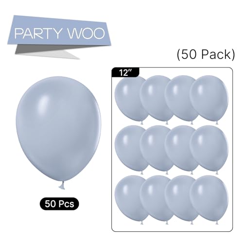PartyWoo Dusty Blue Balloons, 50 pcs 12 Inch Boho Light Blue Balloons, Light Blue Grey Balloons for Balloon Garland or Arch as Party Decorations, Birthday Decorations, Wedding Decorations, Blue-F51 - 2