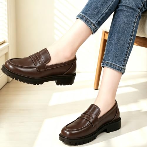 Image of Penny Loafers for Women Dressy Classic Leather Comfortable Non Slip Flats