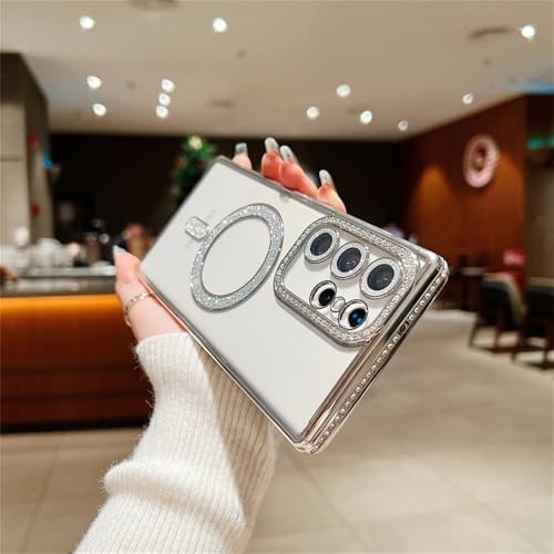 Coque S24 Ultra charge sans fil à strass et fixation magnétique puissante