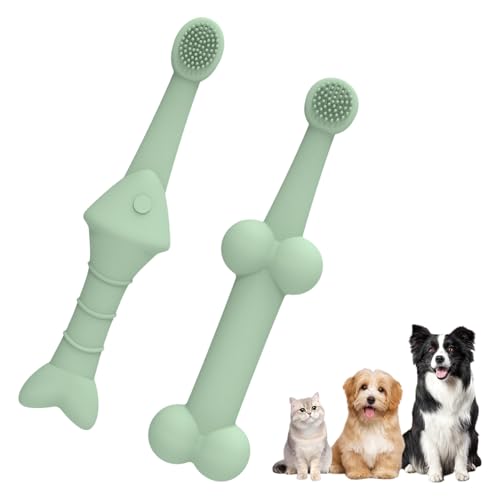 Aislor Pet Toothbrush Dogs Cats 2-Piece Silicone Toothbrush with Soft Bristles for Gentle Dental Cleaning Green One Size