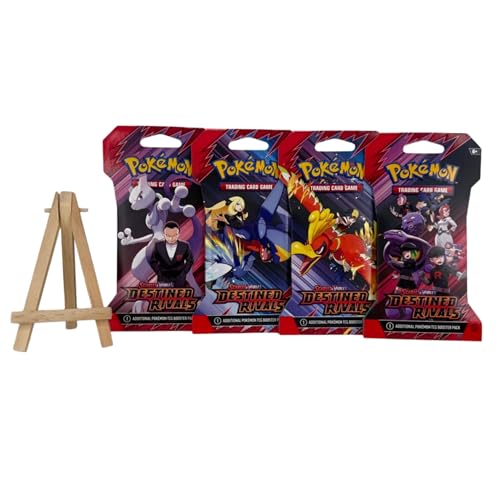 Pokémon TCG: Destined Rivals Complete Art Set (4 Sleeved Booster Packs) + Exclusive “Keep it Minty” Card Display Easel – Collector Bundle