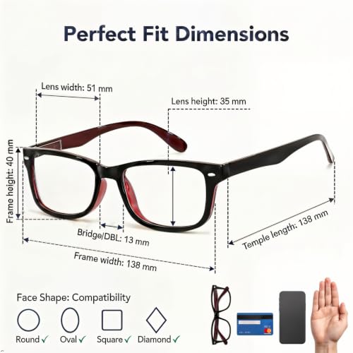 Image of Eyekepper Blue Light Reading Glasses Men Women 2.0, Small Red