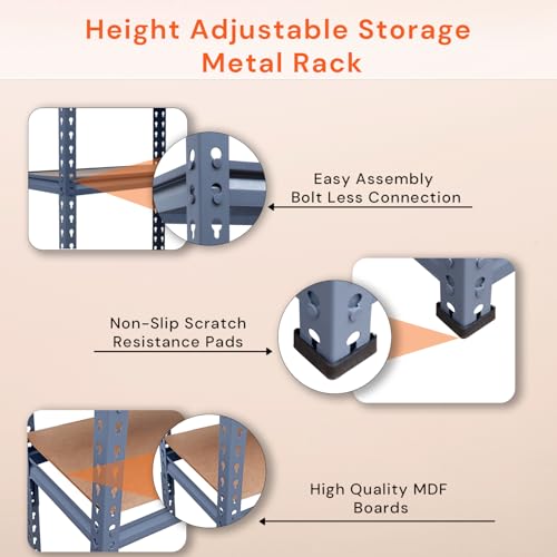 Image of BonKaso Adjustable Set of 4-Shelf Metal Storage Shelving Unit, Steel Bootless Rivet Utility Display Rack Garage Shelves, 43 Inches Height(43 X 24 X 12 Inc) Grey