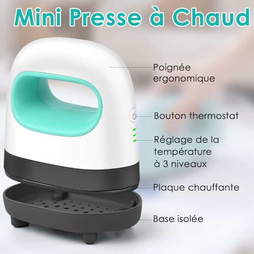 Mini presse à chaud avec 3 modes réglables pour personnaliser t-shirts et chaussures - 3