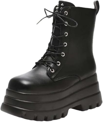 [Missmo] �V���[�g�u�[�c ���f�B�[�X ����v���b�g�t�H�[�� �҂ݏグ�f�U�C�� ���[�X�A�b�v���T�C�h�W�b�p�[ �n�C�J�b�g �����₷�� �� PU���U�[ �S�V�b�N�R�[�f �R�X�v�� �ʋ� �H�~�u�[�c�i�u���b�N,25cm�j