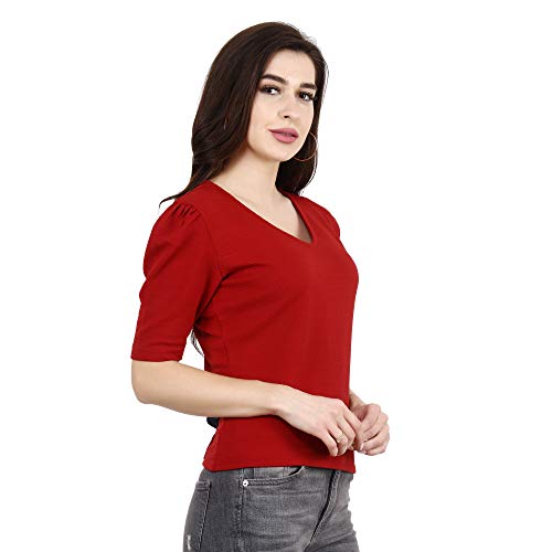 Image of POPWINGS Casual Solid Puff-Sleeves Crop Top for Women || V-Neck Crop Top for Women || Half-Sleeves Summer Crop Top for Women || Crop Tops for Women Fancy Crop Top for Women