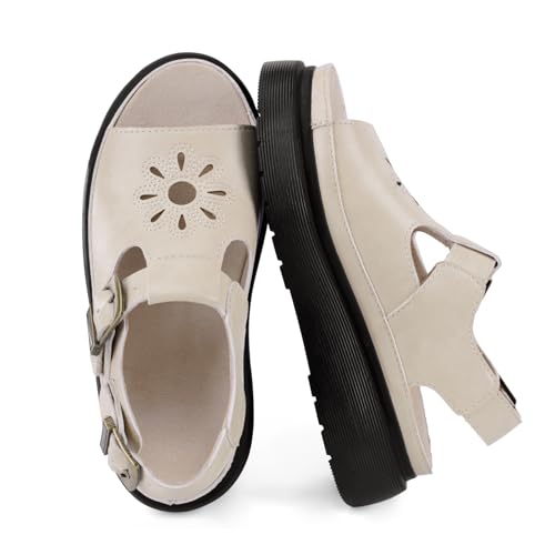 Image of Platform Sandals for Women Chunky Ankle Buckle Casual Open Toe Comfortable Flower Decoration Fisherman Sandals