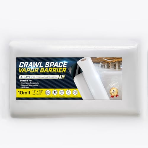 Crawl Space Vapor Barrier, 10 Mil Vapor Barrier, 12' x 12', Drop Cloth Moisture Barrier Covering for Crawlspace Encapsulation, Thick Plastic Sheeting, Polyethylene Film, Black and White Panda Film