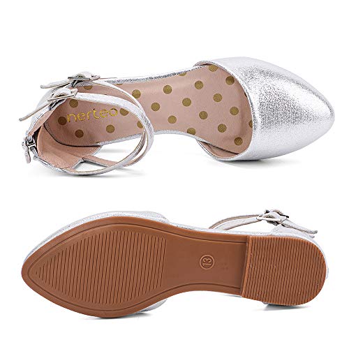 nerteo Girl's Pretty Glitter Ballet Flats Ankle Strap Dress Shoes Sandals (Toddler/Little Kid/Big Kid)3