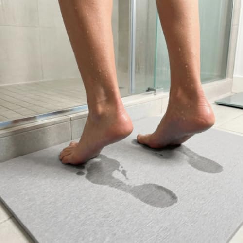 Image of Stone Bath Mat | Diatomaceous Earth Non-Slip Quick Drying Bathroom Floor Mat | Super Absorbent Bathtub & Shower Mat | Odor Free, Safe & Clean for Bathroom & Kitchen (Light cream, 39.5 x 59.5 cm)