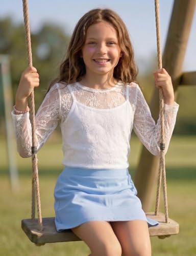 Image of Noomelfish Girls Lace Layering Tops Sheer Mesh Tee Shirts Blouse (5-12 Years)