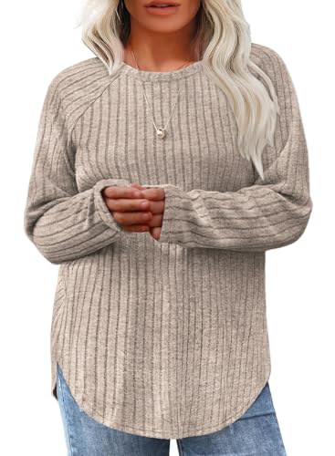 Eytino Plus Size Womens Tops Fall Long Sleeve Crewneck Casual