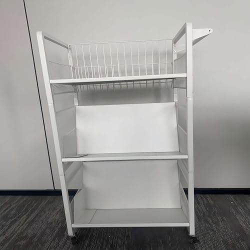 Ornesitaファイルワゴン 本棚 書類棚 書類収納 キャスター付き大容量収納 ファイルラック 可動棚3 段 組み立て簡単 教科書収納 雑誌/絵本/漫画収納 クリアファイル 収納 子供部屋/教室収納棚 (ホワイト幅44×奥行32×高さ95cm)