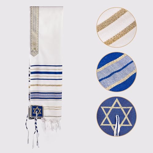 BRTAGG Tallit with Clips and Bag, Prayer Shawl with David of Star, 70"x 20" Jewish Gifts3