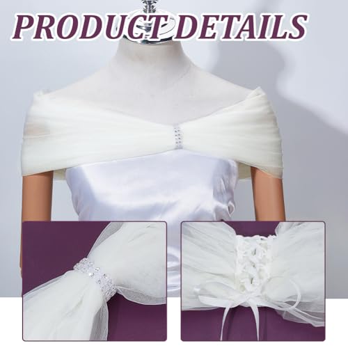 AHANDMAKER Tulle Bridal Shawl, Detachable Lace Up Cape Shawl, Shoulder Wrap for Wedding, Opera, Banquets and Party Costume2