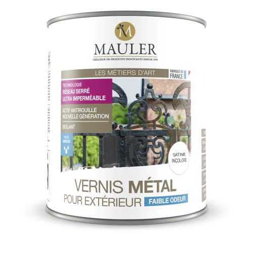 MAULER - Vernis Metal Satine 1L - Pour Extérieur Sans Odeur - Incolore Non Jaunissant et Protection Longue Durée