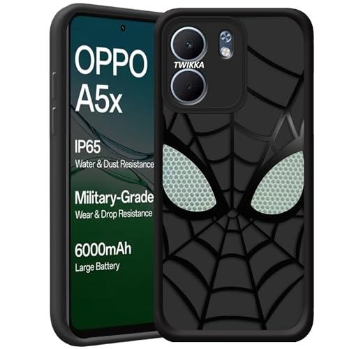Image of Stylish Spider Back Case Cover Compatible for Oppo A5x 5G | Spidey Face Mask Case | Soft Silicone | Camera & Full Body Protection | Shock Proof | (Black)