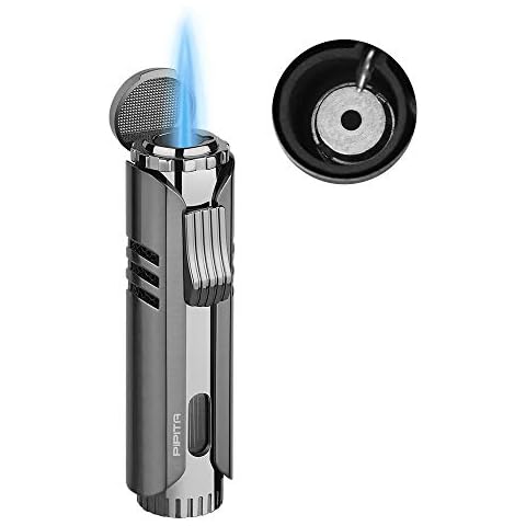 PIPITA Torch Lighter Windproof Butane Gas Lighter Jet Single Flame Metal Lighter, Adjustable Flame and Refillbale Fuel Metal Lighter (Butane Not Included) (Black) Cover