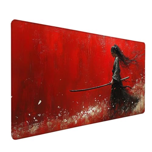 Alfombrilla Ratón JapóN, Espada Japonesa Alfombrilla Escritorio 800x400x3mm, Mouse Pad con Bordes Cosidos, Protector Escritorio XXL Antideslizante, Accesorios Gaming, Desk Mat, para Oficina PC J-6621