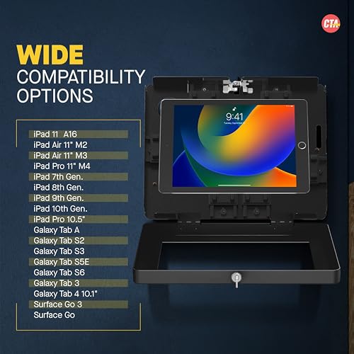 Blokujący uchwyt ścienny CTA Paragon blokujący uchwyt ścienny obudowa premium do iPada 7./8./9. generacji iPada 10. generacji 10,2" iPad Air 4 Galaxy Tab Lenovo Tab 4 Zebra tablety i więcej (PAD-PARAW)
