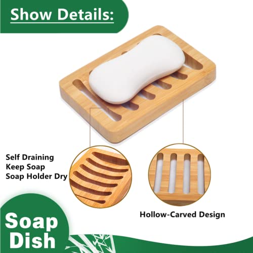 3 Pack Bamboo Wood Soap Dish, With Self Draining Bar Soap Holder, Soap Dish For Shower, Natural Soap Saver For Bathroom, Kitchen Soap Tray #TOP2