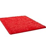 Kekon Ultra Soft Indoor Modern Square Area Rugs Fluffy Non-Slip Floor Carpets Silky Mat for Living Room Bedroom Kids and Baby Room Nursery and Pet, 1.3 * 1.3ft, Red