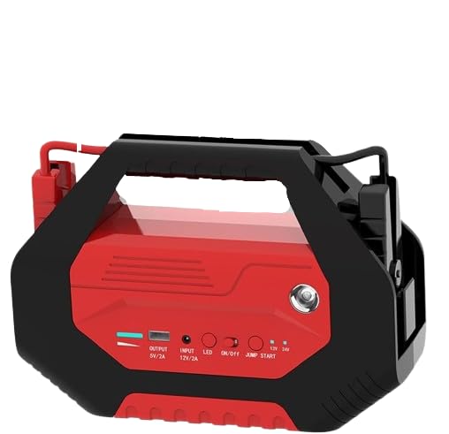 Arrancador portátil para coche, paquete de alimentación de 12 V/24 V para todos los vehículos, resistencia extrema al frío y al calor (-20 °C a 85 °C), linterna LED de emergencia, carga rápida
