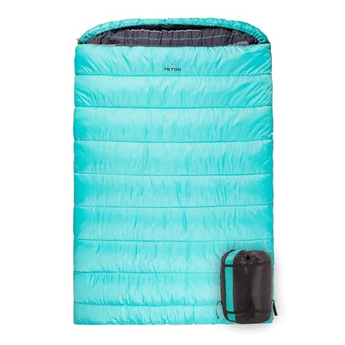 TETON Sports 2-Person Mammoth 0 Degree Double Winter Sleeping Bag - Queen-Size Cold-Weather Sleeping Bag with Full-Length Zippers - Double-Layer Camping Accessory for Tent Campers, 0˚F, Teal Taffeta