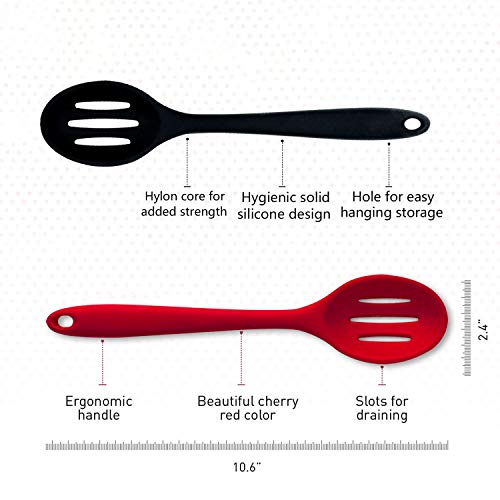 Silicone Nonstick Slotted Spoons Set 2-Piece, Heat-Resistant Cooking Utensil Spoons for Stirring, Scooping and Mixing, Large Kitchen Serving Spoon