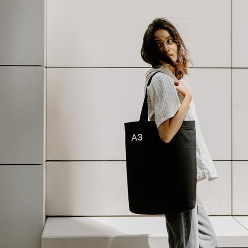 A3 Daily Tote by Memobottle - Slim Design, Padded 16” Laptop Compartment, Water-Resistant 100% Recycled Nylon Canvas - Black Ash4