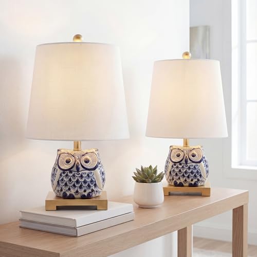Lámpara de Mesa Búho Cerámica Azul y Blanco 16" Set 2 miniatura 2