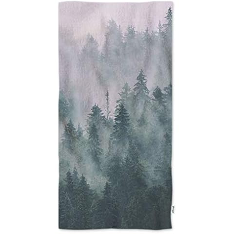 oFloral Misty Fir Pine Forest Hand Towels,Vintage Retro Style Foggy Landscape in Hipster Soft Comfortable Super-Absorbent Towel for Bathroom Kitchen Spa Gym Yoga 15X30 Inch Cover