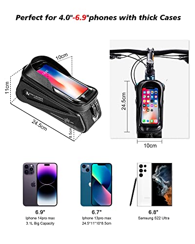 Cintizon Bike Phone Bag Waterproof Under 7'' With Rain Cover, Bike Frame Bag For Phones, Phone Holder For Bike Accessories, Bicycle Phone Front Frame Bag With Sensitive Tpu Touch-Screen #TOP4