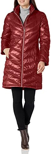 Calvin Klein Women's Chevron Quilted Packable Down Jacket (Standard and Plus), PEARLIZED CRIMSON, X-Large