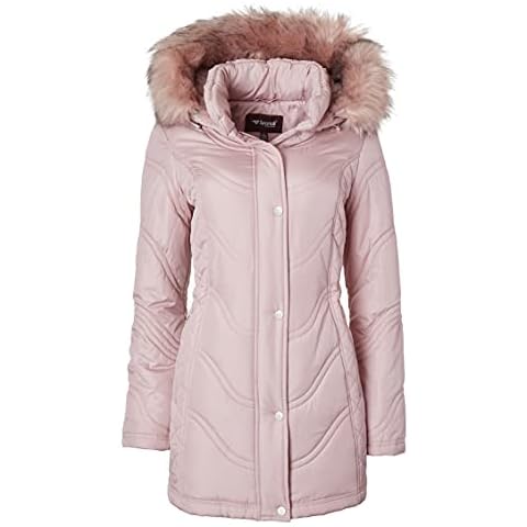 Sportoli Jackets for Women Quilted Down Alternative Longer Winter Coat with Fur Trim Hood - Ice Rose (2X) Cover