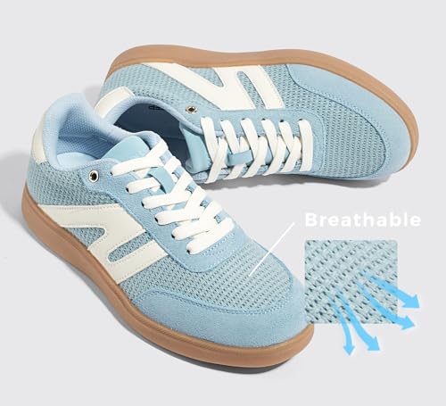 Image of LUCKY STEP Women Retro Gum Sole Fashion Sneakers | Genuine Leather Classic Tennis Skate Walking Shoes Anti Slip Trainers