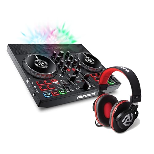 Numark Party Mix Live + auriculares DJ HF175 - Set de DJ, Controlador DJ con luces DJ integradas, altavoces y mezclador DJ + Auriculares de DJ Profesionales