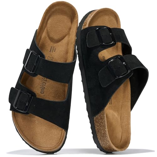 Image of Project Cloud Mens Sandals, 100% Genuine Leather Mens Slides (Heritage) | Memory Foam Insole & Cork Footbed Slides for Men Footwear Non Slip Summer Sandals for Men & Lightweight Sandals Men