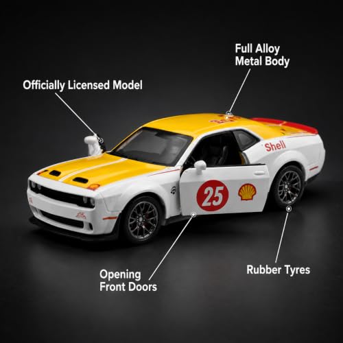 Image of Wizplex CCA 2022 Dodge Challenger SRT Jailbreak Shell 1:64 Officially Licensed Premium Die Cast Car in Acrylic Display Case - Openable Doors, Collectible Muscle Coupe for Collectors & Kids 3+