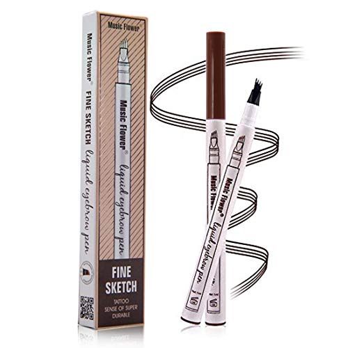 Eyebrow Tattoo Pen, Music Flower Waterproof Microblading Eyebrow Tattoo Pencil with a Micro Fork Tip Applicator Creates Natural Looking Brows Effortlessly (02# Brown)