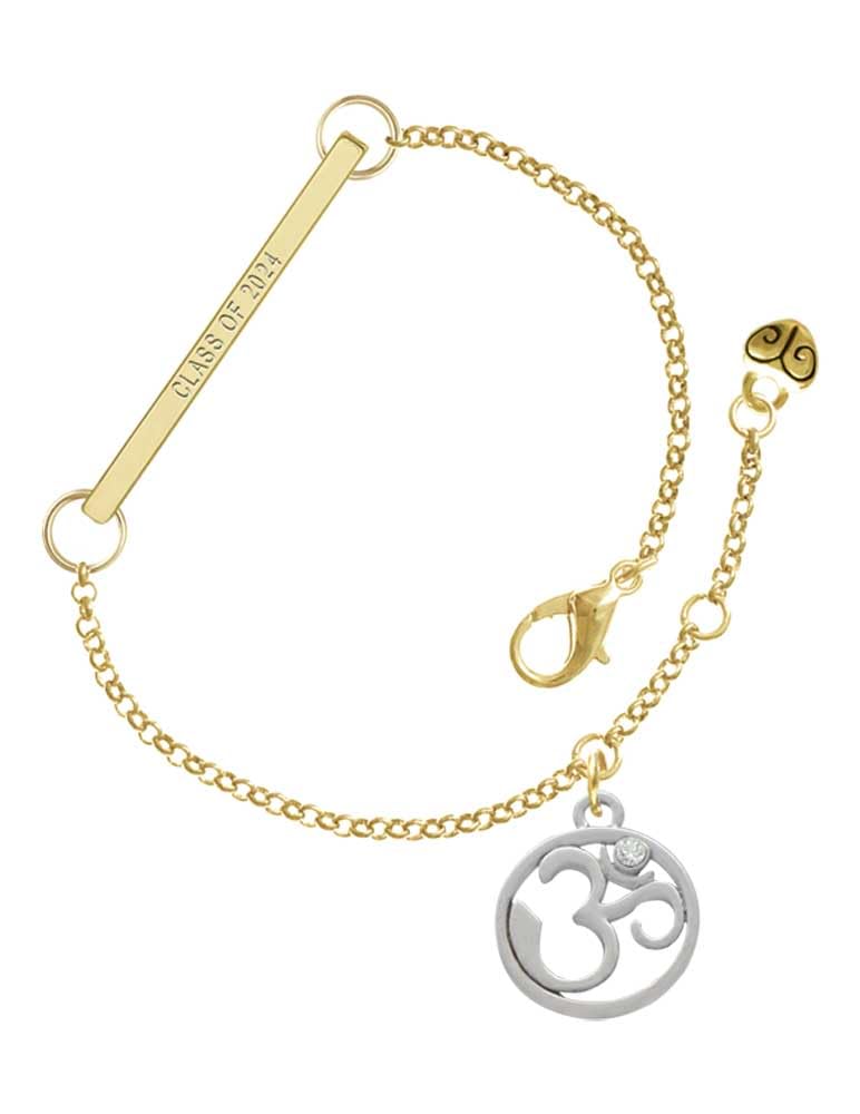 Delight Jewelry Silvertone Om in Circle with Crystal - Goldtone Class of 2024 Delicate Bar Bracelet, 8.5"