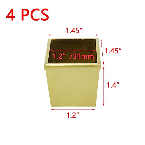 Dnyta Furniture Leg Pads Square 4 Pack Chair Leg Floor Protectors Gold Modern Style Table Leg Caps Zinc Alloy Sofa Feet Cover-Fits 30Mm/1.2 Inch Furniture Legs #TOP1