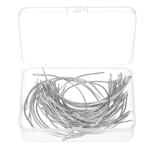 Image of HARFINGTON 50Pcs Curved Needles 5 inch C Type Weaving Sewing Needles Wig Making Upholstery Big Eye for Carpet Leather Canvas Repairing Blocking Knitting
