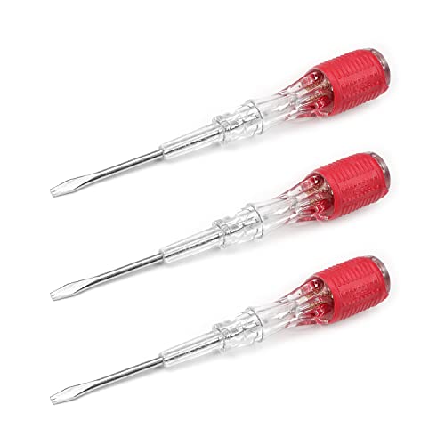 Fielect 3pcs Voltage Tester Voltage Detector Pen Circuit Tester Tool Steel Batch Slotted Test Pencil JRDB-859 AC/DC 100-500V Clear