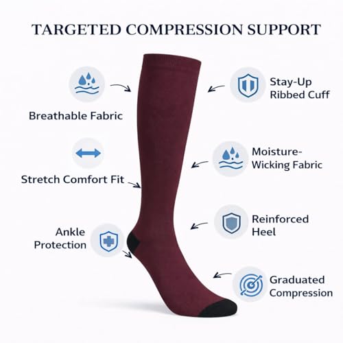 Image of Diamond Star 6 Pairs Compression Socks for Men & Women, Knee High Socks