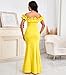 Cololura Sexy Floor-Length Off Shoulder Ruffles Stringy Selvedge Mermaid Bodycon Party Evening Maxi Dress Yellow