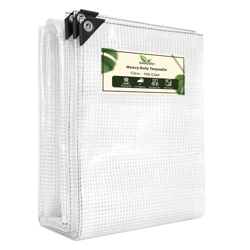 Image of GARDENIX Tarpaulin 4m x 5m Clear Heavy Duty 100gsm Waterproof Transparent Tarp Sheet Cover with Mesh Support, GroundsheetMultipurpose Reinforced